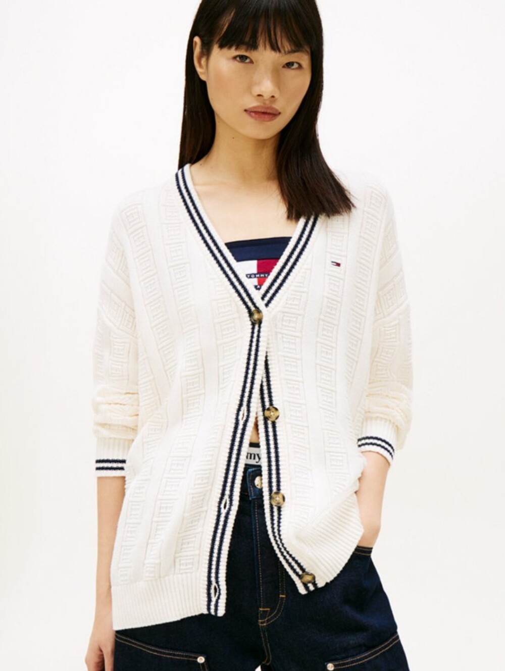 Tommy Hilfiger White Cardigan with Black Trim